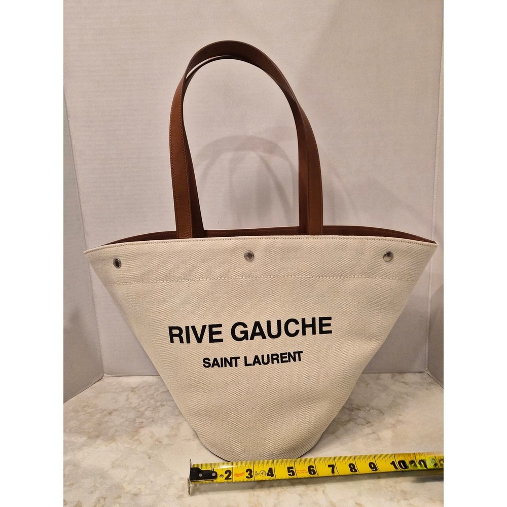 Saint Laurent Rive Gauche Panier Canvas Bucket Tote Bag Brown 735728 FABJN